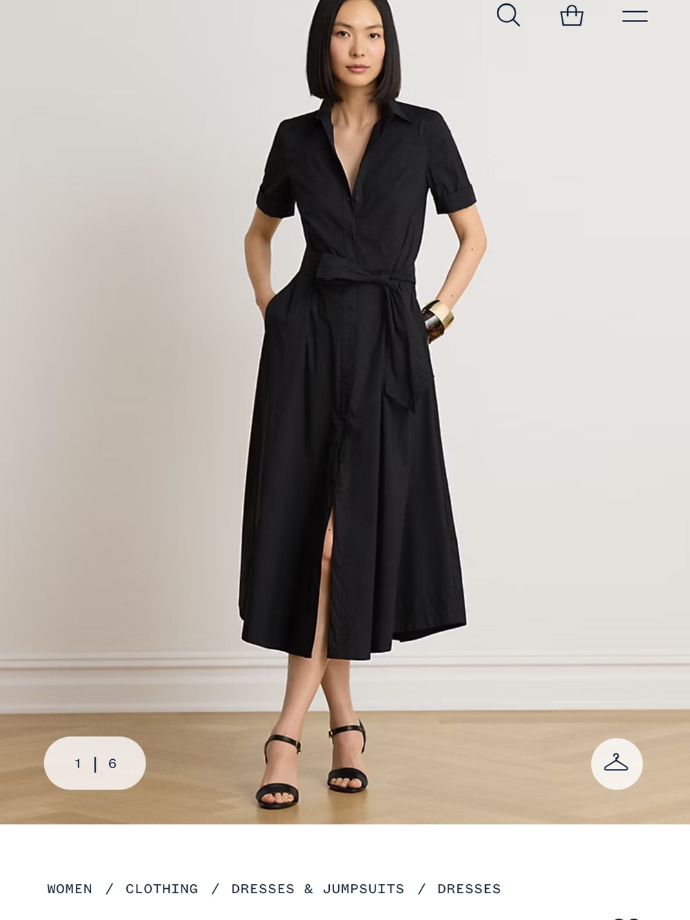 Ralph Lauren Black Midi Shirt Dress with Tie Waist